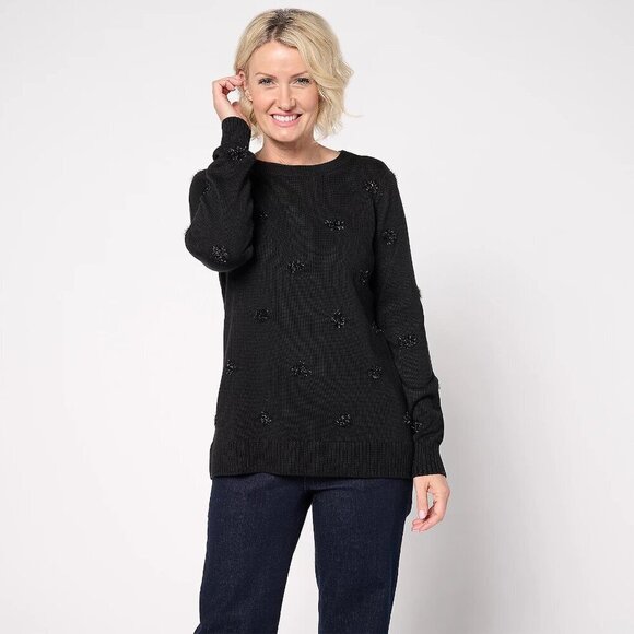 Belle by Kim Gravel Sweaters - NWT New Jingle Belles by Kim Gravel Tinsel Dots Bateau Neck Black Sweater Size S
